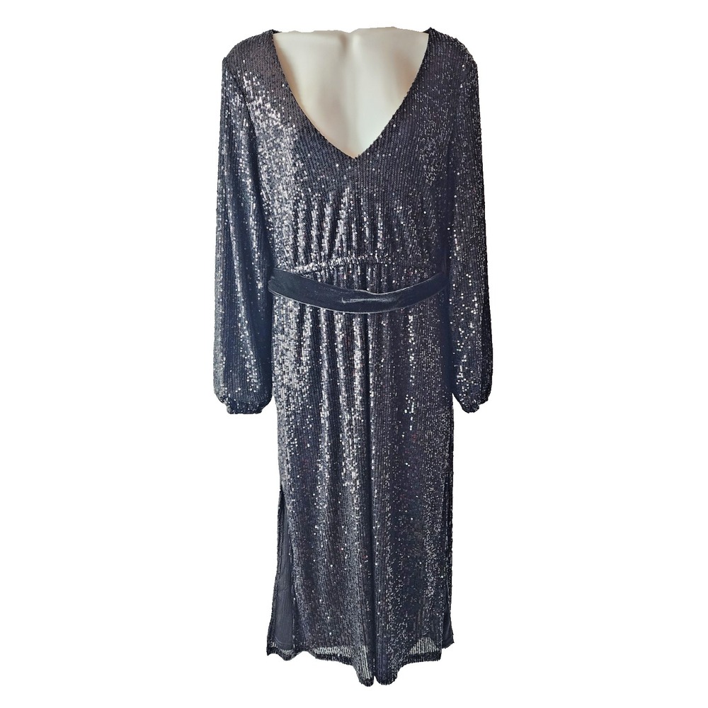 Betsey Johnson Long Sleeve Belted Sequin Midi‎ Dress Size Small